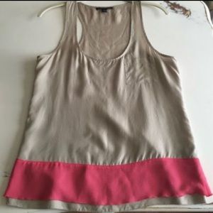 Banana Republic Silk Tank Taupe w/ Pink Trim Small